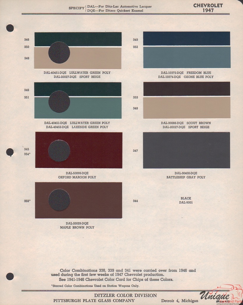 1947 Chev Paint Charts PPG 1